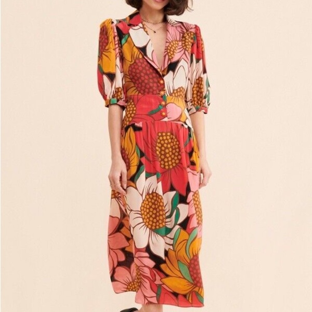 FARM Rio Sunflower Midi Dress Size Medium